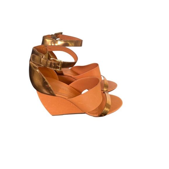 Rebecca Minkoff Stella Leather Wedge Shoes 8.5 Orange / Gold - Picture 2 of 15